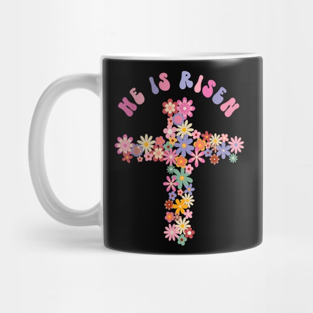 He Is Risen Easter Cross Christians Religious Hippie Groovy by Jennifer Wirth